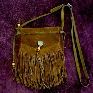 Brown suede fringe purse